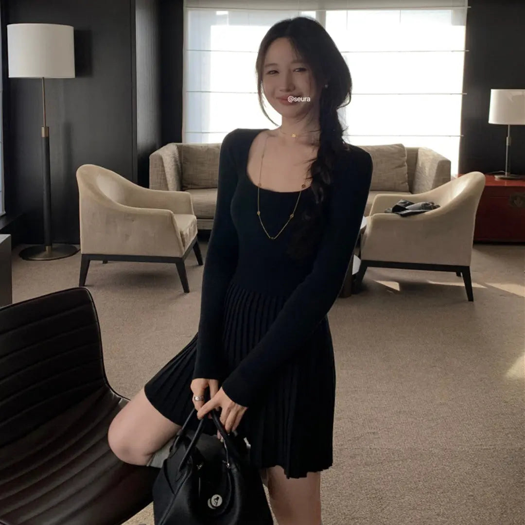 Womens Slim Fit Pleated Long Sleeve Dress Dropshipman