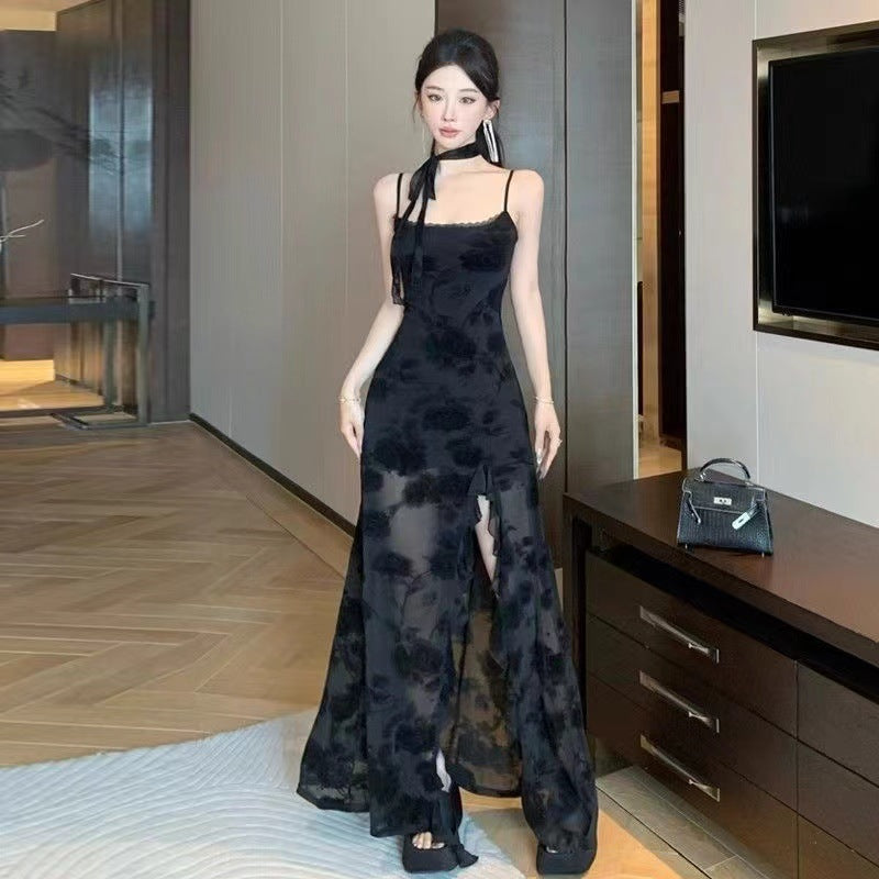 French Style Black Lace Slip Dress Dropshipman