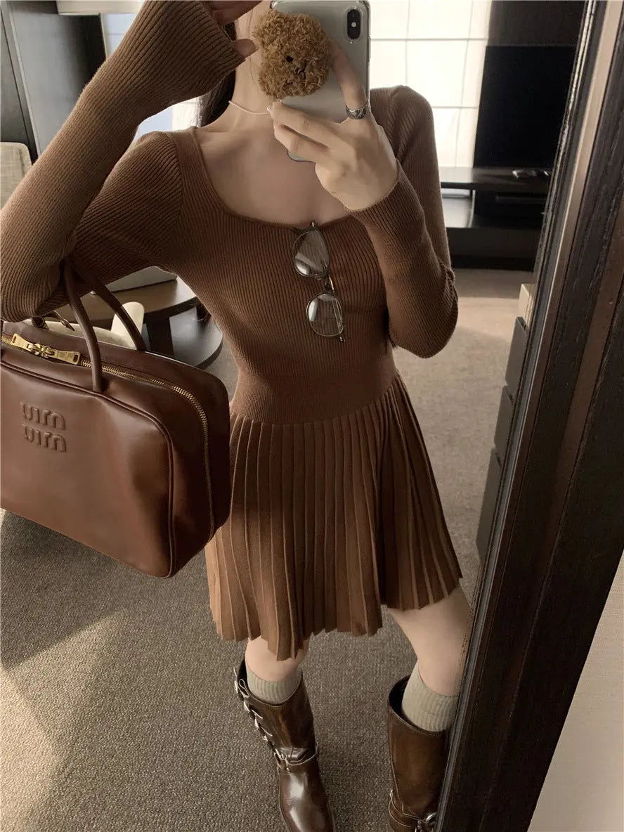 Womens Slim Fit Pleated Long Sleeve Dress Dropshipman