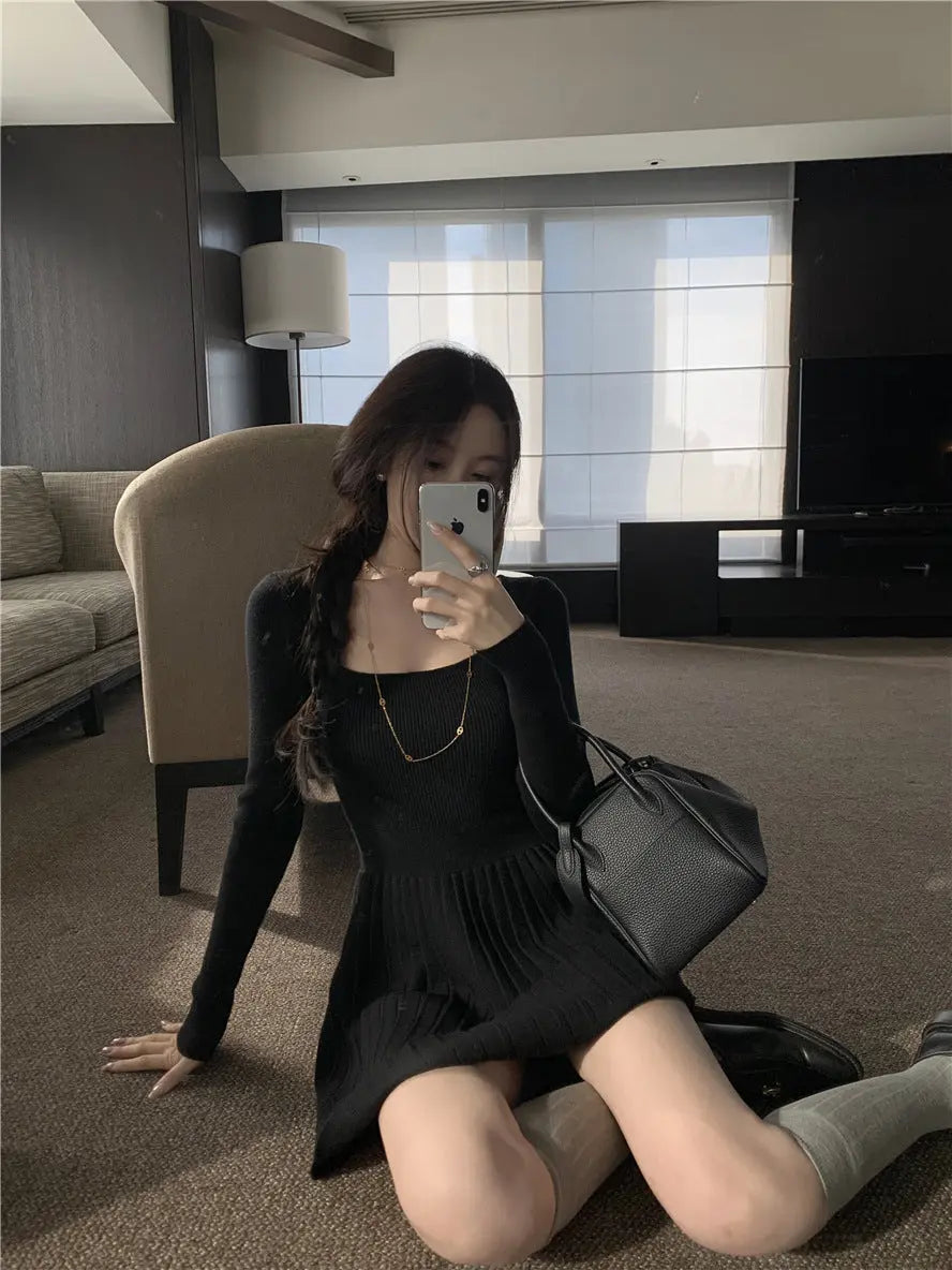 Womens Slim Fit Pleated Long Sleeve Dress Dropshipman