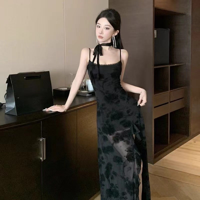 French Style Black Lace Slip Dress Dropshipman