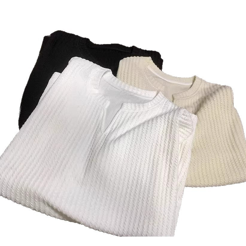 Textured Small V-neck Short-sleeve T-shirt For Men