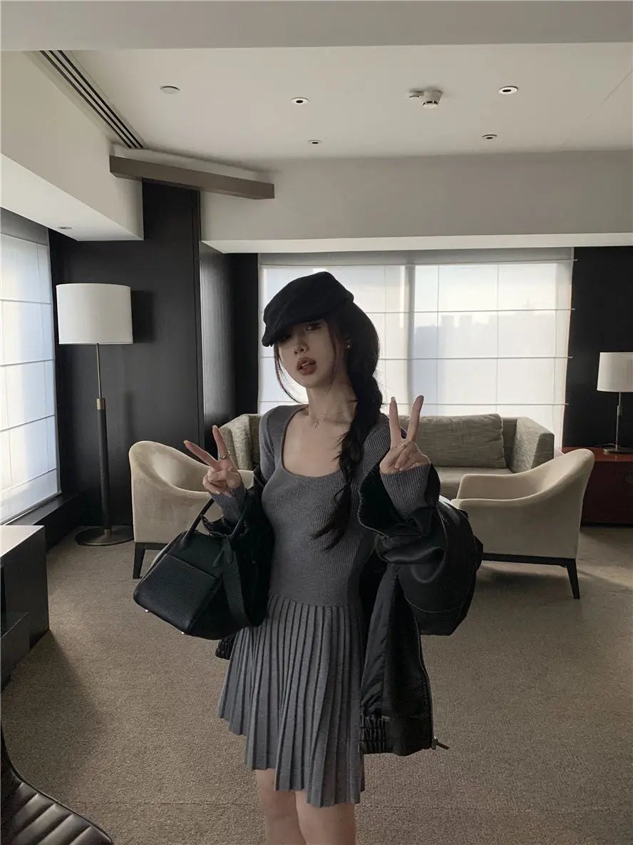 Womens Slim Fit Pleated Long Sleeve Dress Dropshipman