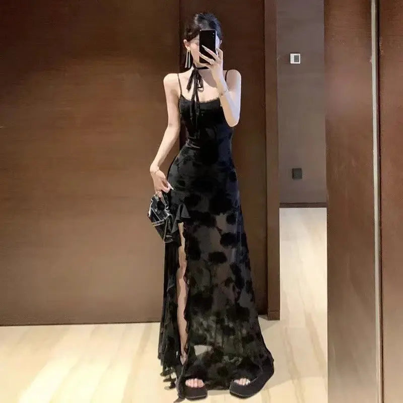 French Style Black Lace Slip Dress Dropshipman